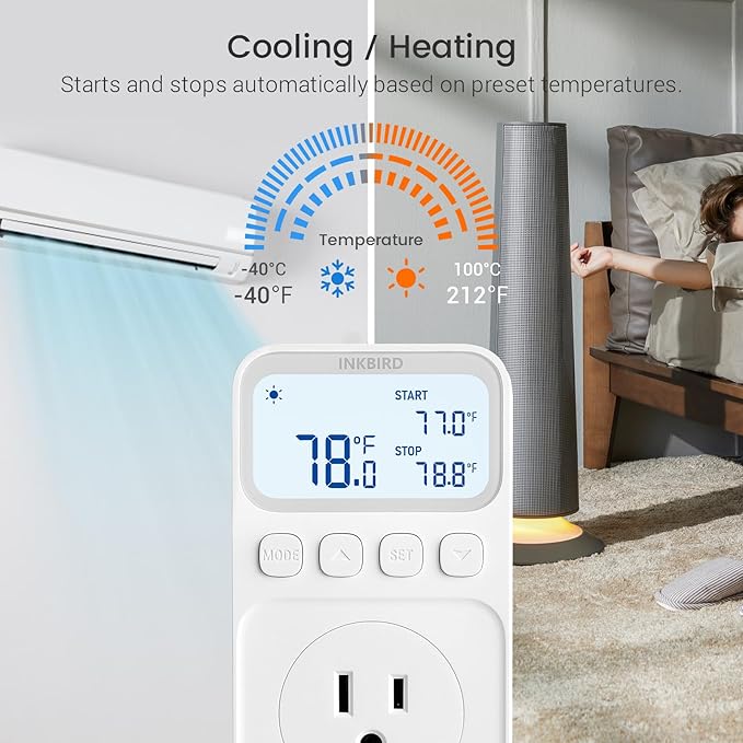 INKBIRD Plug in Thermostat 15A 1800W, Programmable Heating Cooling Digital Temperature Controller Timer for Window A/C Fan Heater Greenhouse Homebrewing Reptile - Image 4