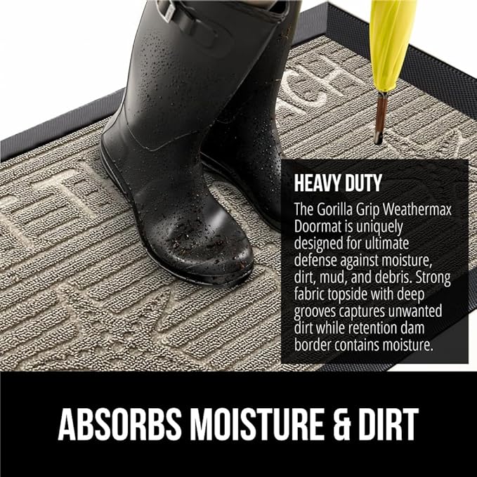 GORILLA GRIP 100% Waterproof All-Season WeatherMax Doormat, 47x35, US Designed Natural Rubber, Stain and Fade Resistant, Low Profile Indoor Outdoor Door Mats, Easy Clean Patio Mat, Sand Beach - Image 4