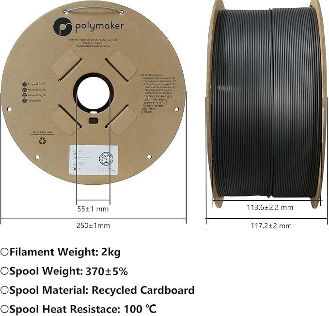 Polymaker PA6-GF Nylon Filament 1.75mm 2kg Grey Glass Fiber Nylon 3D Printing Filament - PolyMide PA6-GF Warp Free 3D Printer Filament - Image 6
