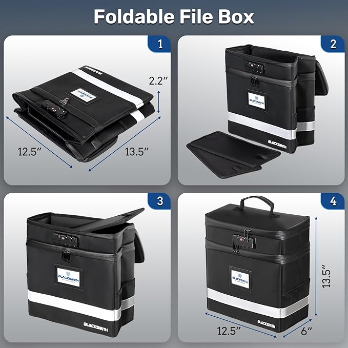 BlackSmith Fireproof Document Box With Lock, 4200°F Heat Resistant & IPX3 Waterproof 2 Layer Document Bag with Hanging File Organizer for Letter Size, Portable File Safe Box for Office, Travel - Image 6