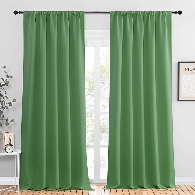 NICETOWN Blackout Curtains for Living Curtains, Froest Green, 2 Panels, 52 by 95, Room Darkening Window Curtain Panels, Easy-Care Solid Thermal Insulated Draperies/Drapes for Daughter Room by NICETOWN