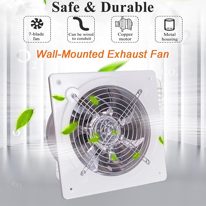 6'' Wall Mounted Exhaust Fan, 460CFM Metal Iron Ventilation Extractor, Silence Anti-backflow Check Valve Window and Wall Mount Vent Fans for Ceiling Kitchen Bathroom Attic Grow Tent Garage - Image 2