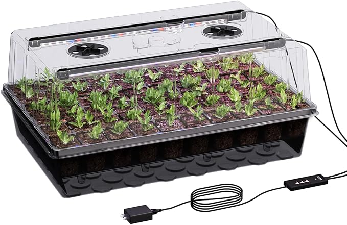 60-Cell Self-Watering Seed Starter Tray with Grow Light, Seed Starter Kit with 4.07” Humidity Dome, Indoor Seedling Starter Tray, Seed Starting Trays for Plant Germination, Seeds Growing by Patigrow