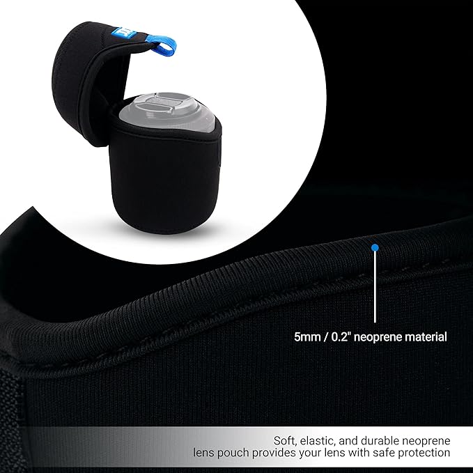JJC Water Resistant Neoprene Camera Lens Pouch Case, Fold-Over Lens Bag for Mirrorless Lenses Up to 3.1 x 3.1 (D X H) for Sony FE 50mm f/1.8, Canon RF 35mm f/1.8, Fujifilm XF 23mm f/1.4 etc. - Image 3