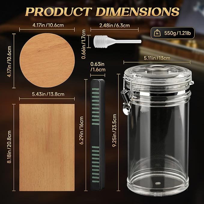 XIFEI Acrylic Humidor Jar with Digital Hygrometer, Tall Design Storage Case Fits Long Cigar, Humidifier & Spanish Cedar Wood Veneer, Portable Travel Humidor for 15-20 Cigars - Image 5