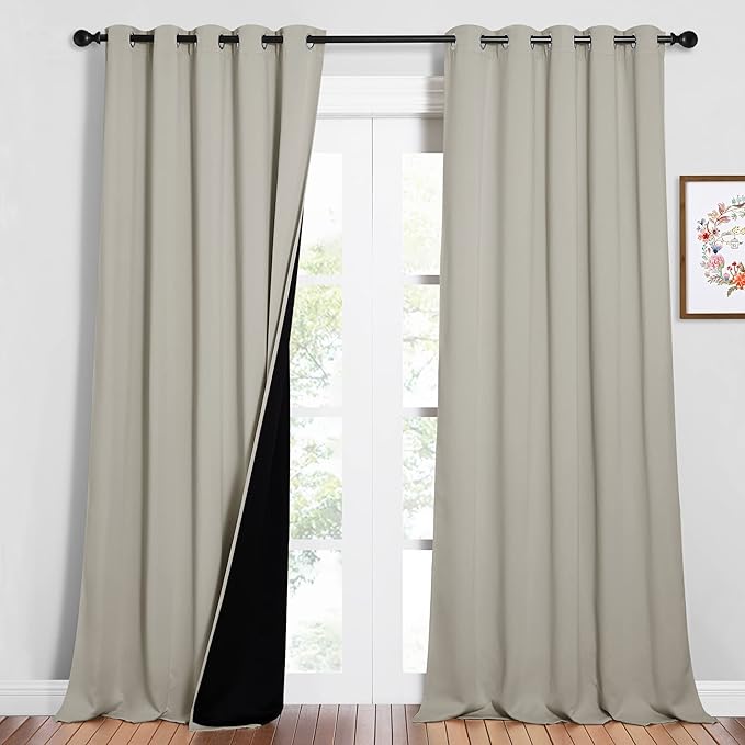 NICETOWN Full Shading Curtains for Windows, Super Heavy-Duty Black Lined Blackout Curtains for Bedroom, Privacy Assured Window Treatment (Natural, Pack of 2, 62 inches W x 95 inches L) by NICETOWN