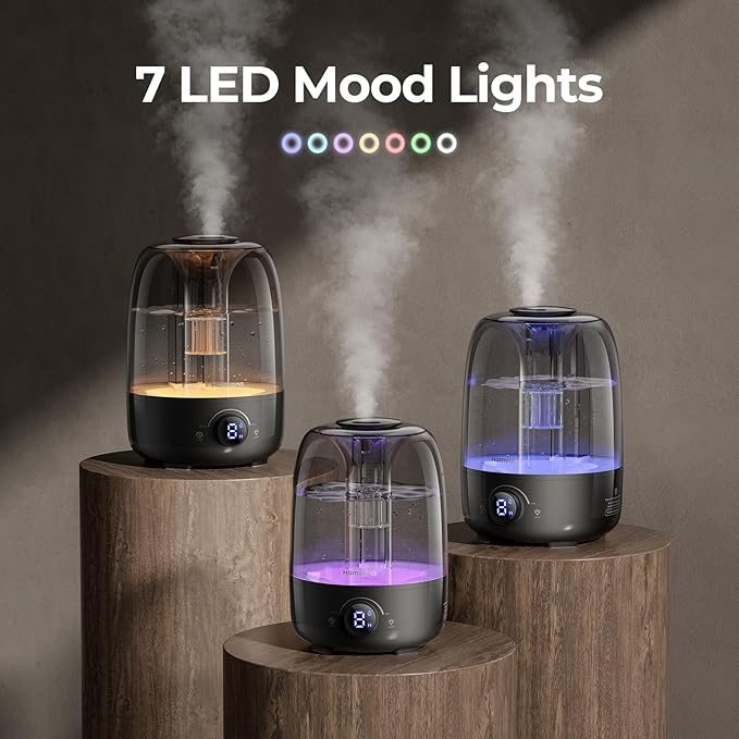 Homvana Humidifiers for Bedroom Diffusers - Top Fill 4L Cool Mist Humidifier Large Room, 40H Runtime Diffusers for Home, Air Humidifier for Plants, Baby Nursery, Essential Oil Diffusers (Black) - Image 6