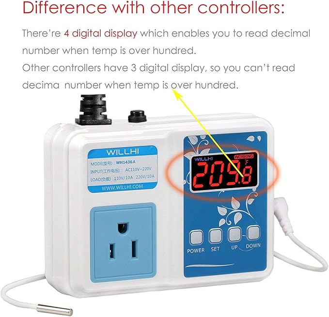 WH1436A 10A Temperature Controller 110V Digital Thermostat Switch Sous Vide Controller NTC 10K Sensor Improved Version - Image 6