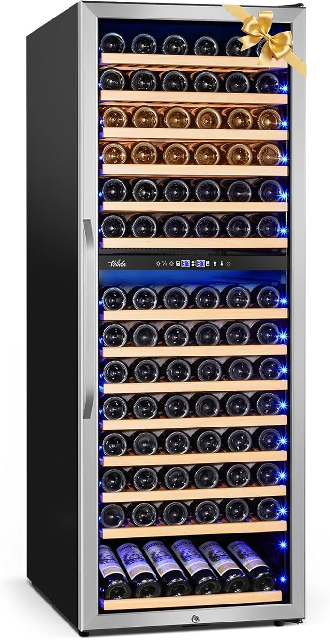 24 Inch Wine Cooler Fridge Dual Zone, Professional Large Capacity High Wine Refrigerator with Powerful Compressor, Quiet Operation and Elegant Design-KMHJ408D by Velieta-SpecialistinFridge