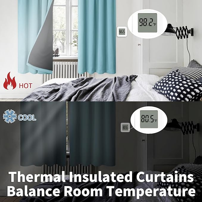 BGment 100% Blackout Curtains for Bedroom 84 Inch Length, Full Room Darkening Curtains for Living Room Rod Pocket with Thermal Insulated Liner, Each Window Curtains 2 Panels, 52 x 84 Inch, Aqua - Image 4