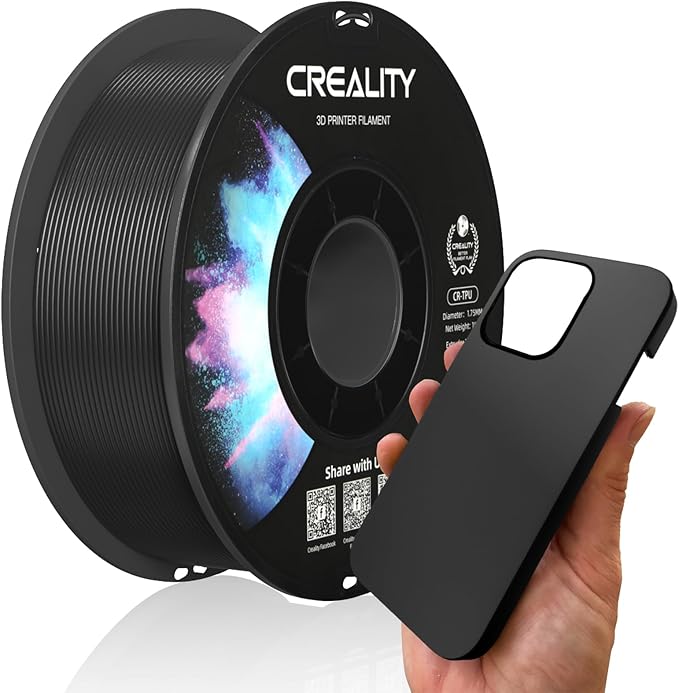 2025 Official Creality TPU Filament 1.75mm Black, Flexible 95A TPU 3D Printer Filament, High Hardness& Resilience, Soft Adhesive, Elastic, 1kg Spool (2.2lbs), Accuracy +/- 0.02 mm for Most 3D Printer by Creality