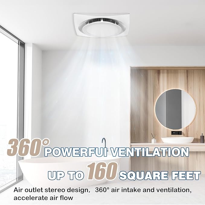 Bathroom Exhaust Fan with Light, 110 CFM, 1.0 Sones, 12.16” Ceiling Vent Fan with 20W LED Light, 3 Adjustable Color Temperatures, Ideal for Bathrooms and Toilets - Image 4