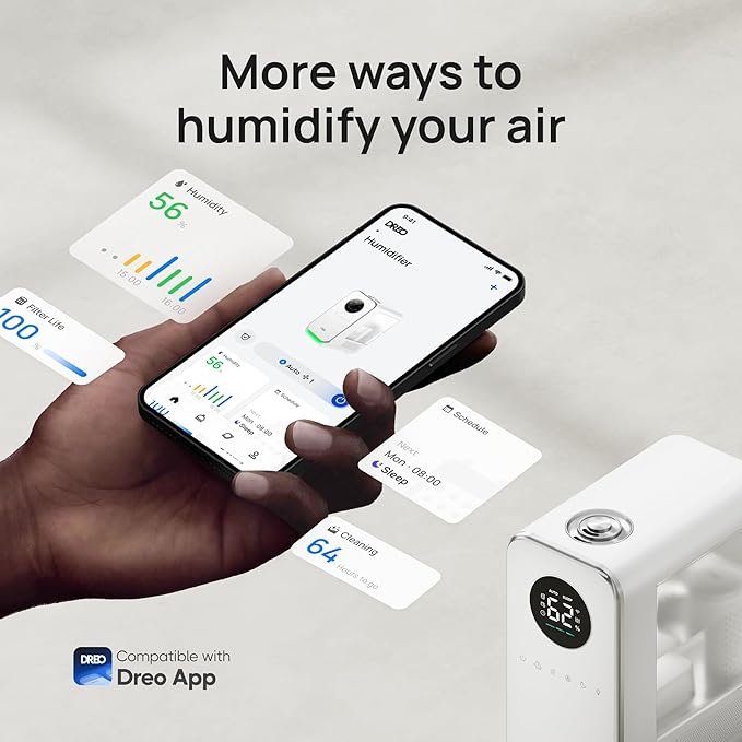 DREO Humidifiers for Bedroom, Top-filled Smart Quiet Cool Mist Humidifier for Large Room, 50 Hours Runtime for Home, Indoor Plants, Oil Diffuser & Nightlight for Baby Nusery, 5L, with Alexa/Google - Image 6