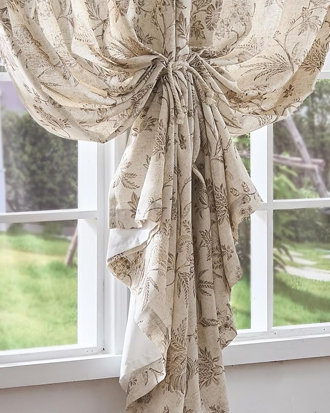 jinchan Lined Linen Floral Curtains for Living Room, 96 Inch Length Printed Flower Farmhouse Patterned French Country Back Tab Taupe Window Drapes Set Privacy Bedroom Curtains, 2 Panels - Image 7