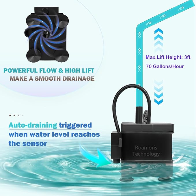 Small Pump With Level Sensor 110V Automatic Submersible Water Pump Mini HVAC Condensate Pump For Dehumidifier,Air Conditioner, Ice Maker, Furnace,Air Cooler,Auto Shut Off,PM01 - Image 4