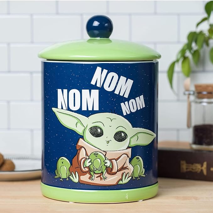 Silver Buffalo Star Wars The Mandalorian Baby Yoda Grogu Nom Nom The Child Eating Frog Eggs Ceramic Cookie Snack Jar (Small) - Image 4