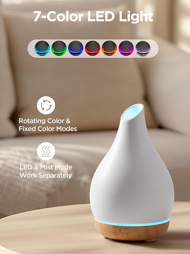 InnoGear Essential Oil Diffuser, 300ml Ceramic Diffuser for Home Handcrafted Stone Aromatherapy Diffusers Ultrasonic Cool Mist Humidifier Vaporizer 4 Timers, White Vase-Shaped Ceramic, Large - Image 5