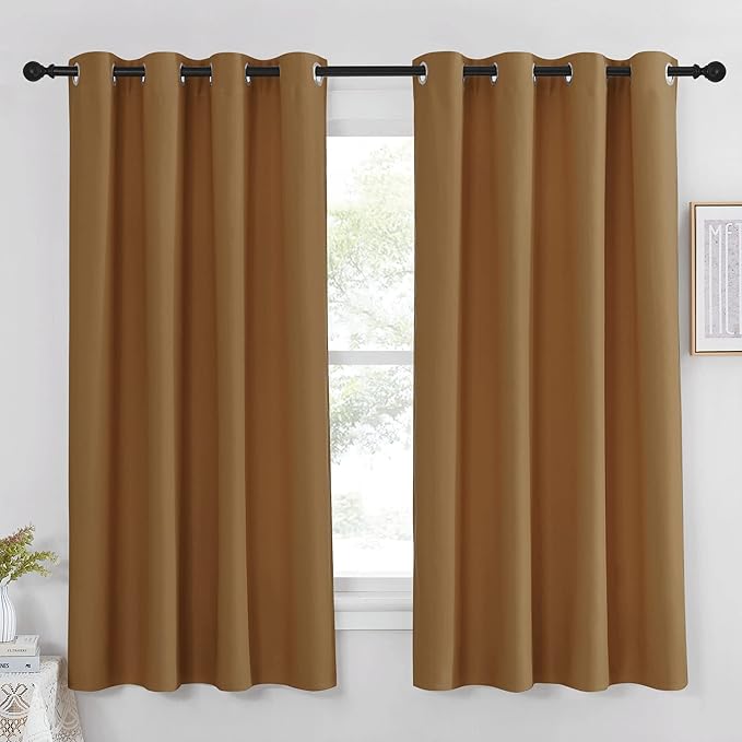 NICETOWN Bedroom Curtain 63 inch Length - Grommet Top Blackout Room Darkening Sound Reduction Privacy Thermal Drape for Flat/Laundry, Gold Brown, W52 x L63, 1 Panel by NICETOWN