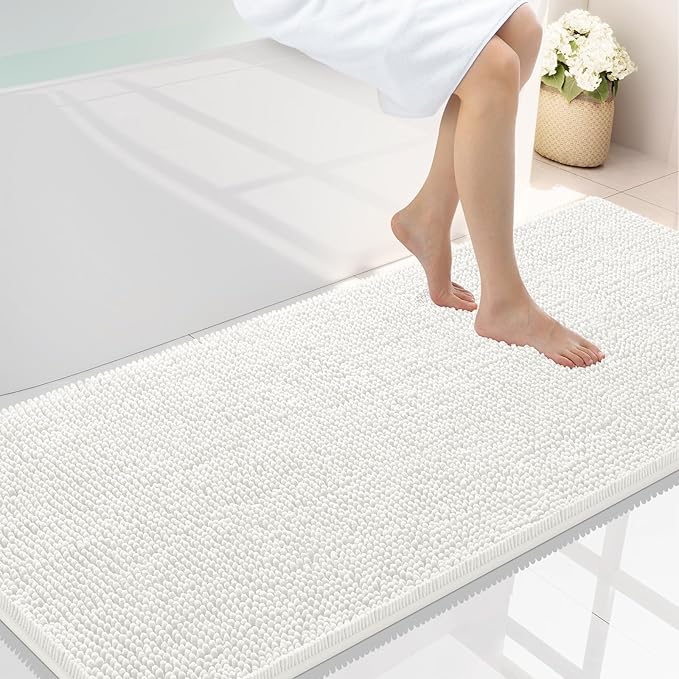 Smiry Luxury Chenille Bathroom Rugs 59x24, Extra Soft and Absorbent Shaggy Bath Mat, Machine Washable, Non-Slip Plush Carpet Runner for Tub, Shower, and Floor, Home Decor Accessories, Ivory by Smiry