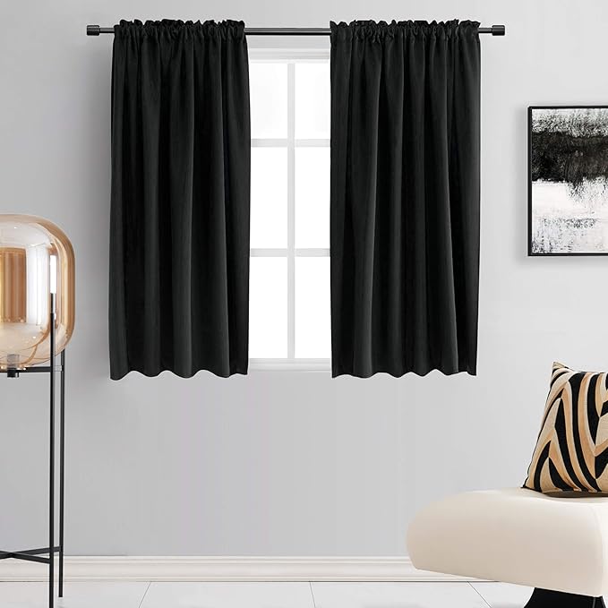 DONREN 99% Blackout Curtains for Bedroom - Thermal Insulating Blackout Rod Pocket Drapes for Small Windows (42 x 54 Inches,Set of 2 Panels,Black) by DONREN