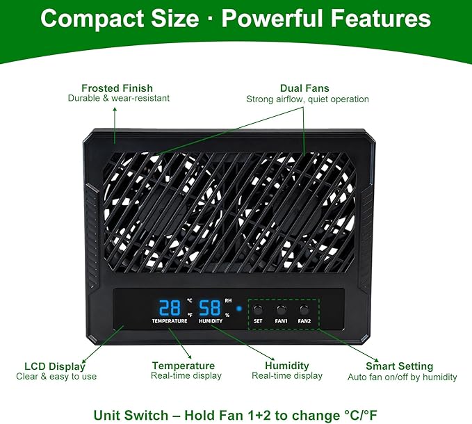 Reptile Dual-Head Temperature & Humidity Fan – Quiet Automatic Climate Control with Digital Display for Terrariums, Reptiles & Amphibians - Image 5
