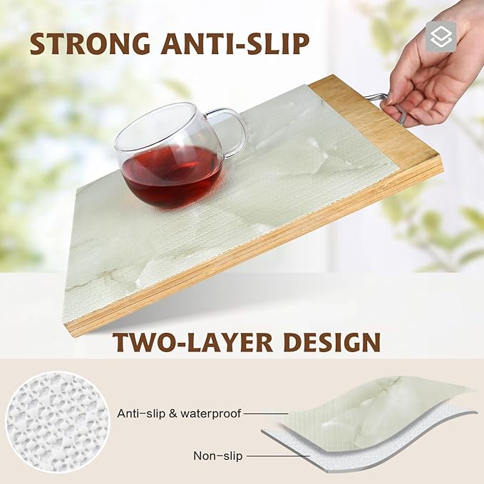 2-Layer Drawer and Shelf Liner for Kitchen Cabinet: 12in X 20Ft Non Slip Waterproof Shelf Paper Non Adhesive Refrigerator Liners Cyan Marble Easy Liners for Bathroom with Knife Tape Measure - Image 2