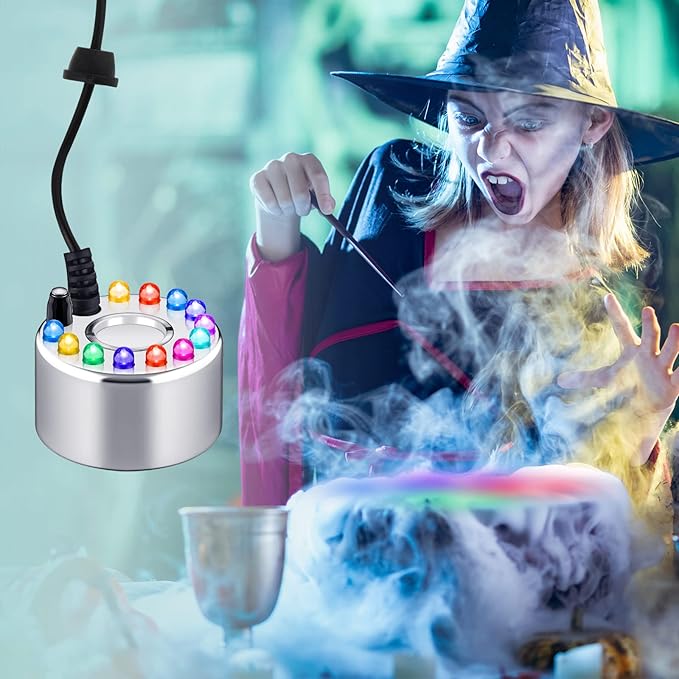 Yaomiao 1 Piece Halloween Mist Maker Fogger Small Ultrasonic Fog Machine Fountain Mister Fogger Water Garden Pond Foggers Air Humidifier with 12 LED Light Flashes for Halloween (Silver) - Image 4