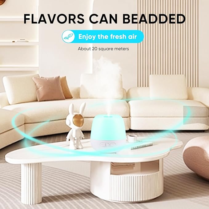 HAPPTWS 220ml Essential Oil Diffuser, Upgraded Diffusers for Essential Oils Aromatherapy Diffuser Cool Mist Humidifier with 7 Colors Lights 2 Mist Mode Waterless Auto Off for Home Office Room - White - Image 7