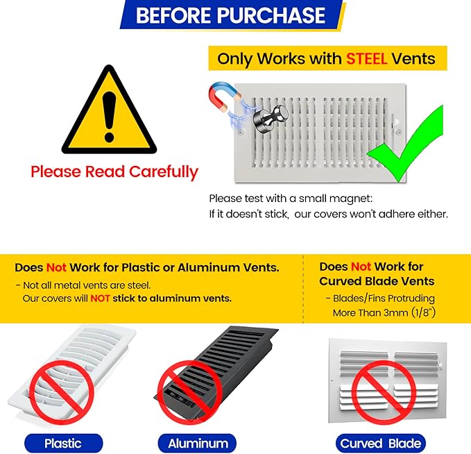 Magnetic Vent Covers, Extra Strong Magnets, 5.5" x 13.75" (4 Pack) Ultra Thick 60mil, Complete Seal, Air Vent Covers for Home Floor, Ceiling, Wall Registers, HVAC, AC, RV, and Heater Vents - Image 3