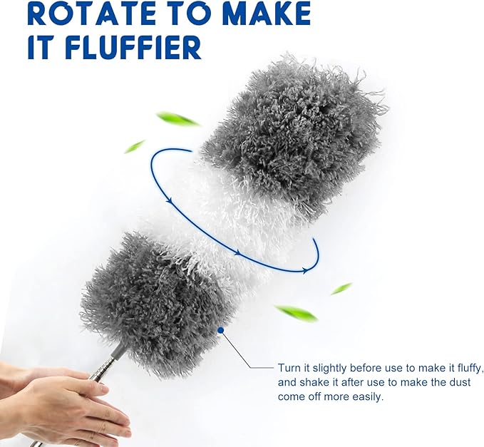 Microfiber Feather Dusters for Cleaning, Extendable Duster with 110" Extension Pole & 2pcs Replaceable Bendable Head, Cleaner Supplies Duster Tool for Ceiling Fan Furniture Cars Home Kitchen Gadgets - Image 4