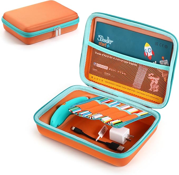 Case Compatible with 3Doodler Start+ Essentials for 3D Pen Set for Kids, Carrying Holder Fit for Printing Pens, Storage Organizer for Printing Filament Refill, Micro-USB Charger (3D-05-Orange) by TATAVR