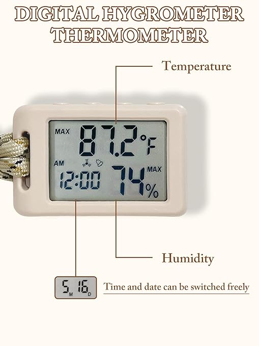 Digital Thermometer,Room Thermometer Indoor,Temperature Humidity Monitor with Display Time Date,Hygrometer Indoor Humidity with Carabiner Clip,Outdoor Thermometer for Camping Hiking Travel - Image 3