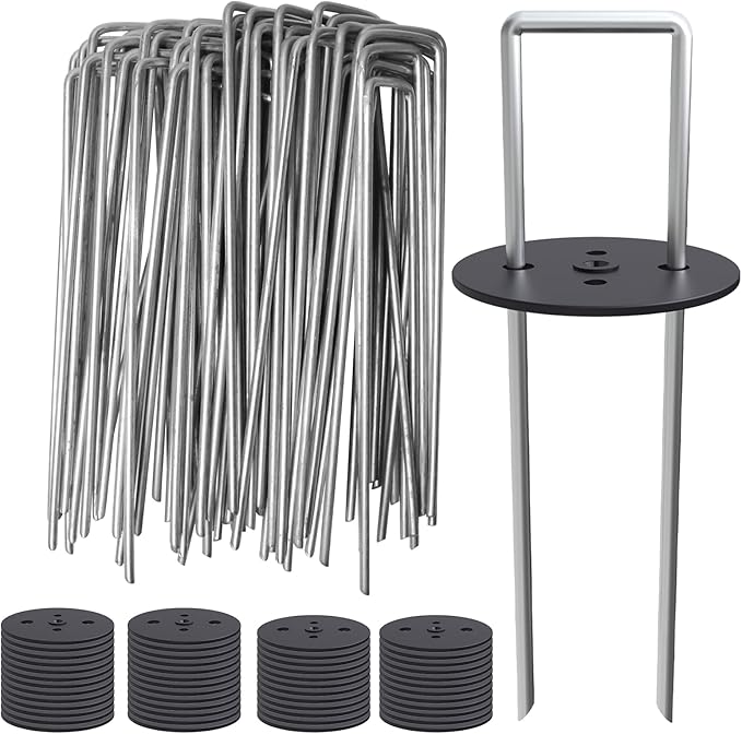 MySit 50 Pack Vapor Barrier Stakes with Landscape Staples Gasket Caps, 6 Inch Weed Barrier Stakes for Moisture Barriers, Garden Ground Staples for Weed Block Landscaping Lawn Fence Pins by MySit