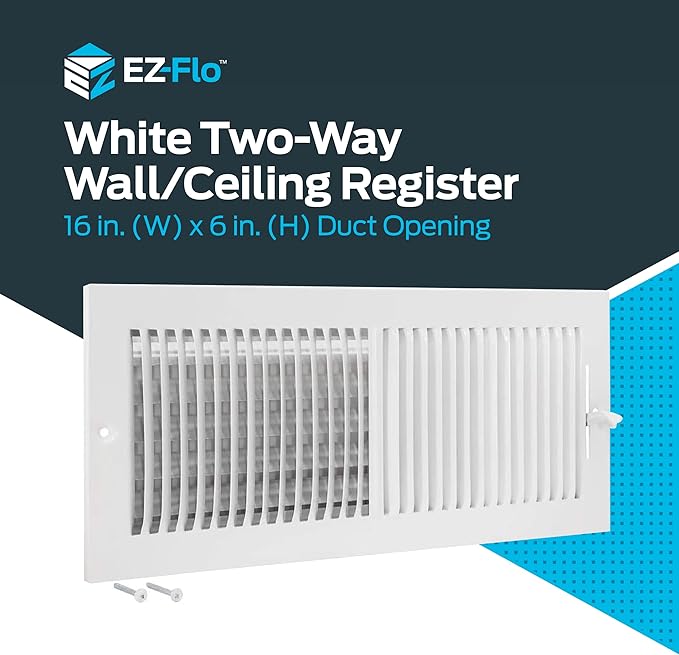 EZ-FLO 16 x 6 Inch (Duct Opening) White Air Vent Cover for Wall or Ceiling, Two-Way Ventilation Register, Solid Steel HVAC Cover, 61663 (Pack of 2) - Image 2