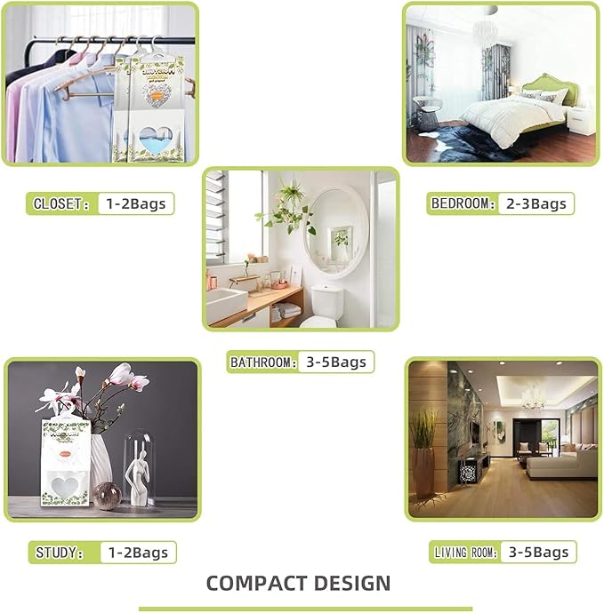 16 Pack Moisture Absorber Hanging Bags,220g/Pack Fagrance Free Moisture Bag,Hanging Closet Dehumidifier Bags for Basement Closet Storeroom - Image 7