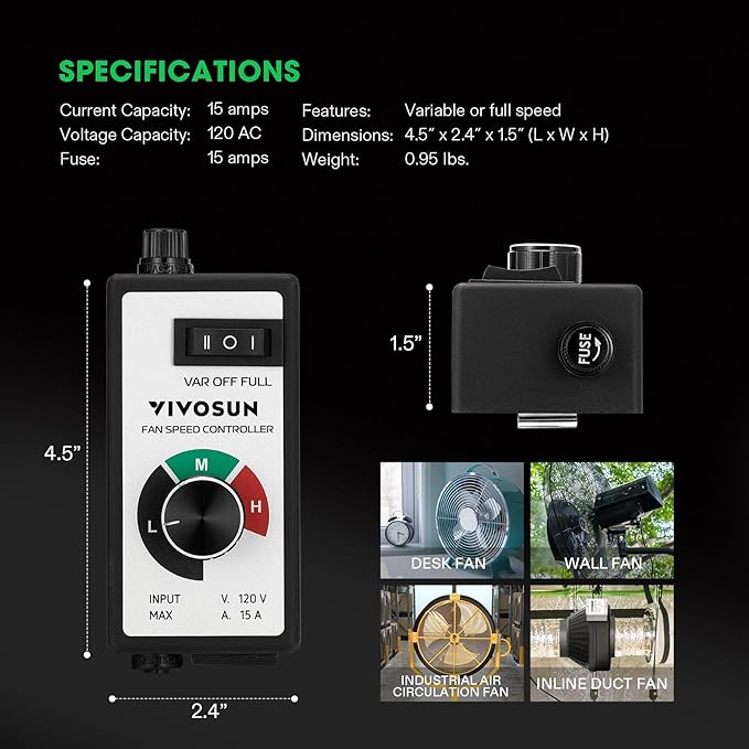 VIVOSUN Variable Fan Speed Controller, Speed Adjuster for Inline Duct Fan in Ventilation System - Image 7
