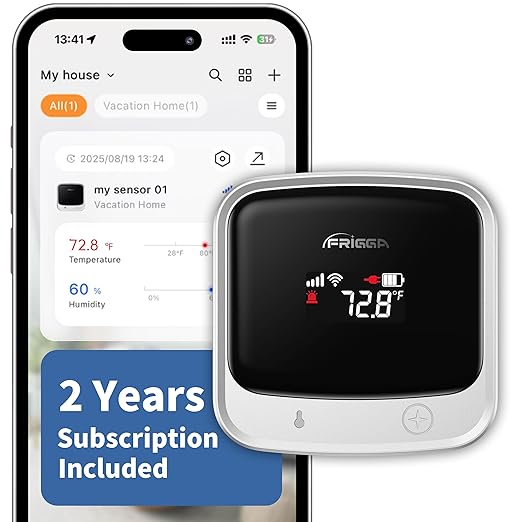 Frigga 4G Cellular & WiFi Temperature Humidity Monitor, 2 Years Subscription Included, Remote Temperature Sensor with App, Email, Voice Alerts for RV, Pets Safety, Vacation Home Monitoring, S0 by Frigga