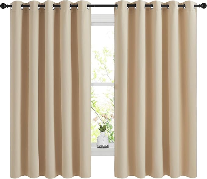 NICETOWN Blackout Curtains Panels for Bedroom, 2 Panels, 66 x 60 Inch, Biscotti Beige, 3 Pass Microfiber Noise Reducing Thermal Insulated Solid Ring Top Blackout Window Drapes by NICETOWN