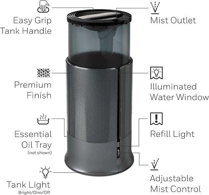 Honeywell Designer Series Cool Mist Humidifier, Room Humidifiers, Black - Image 7