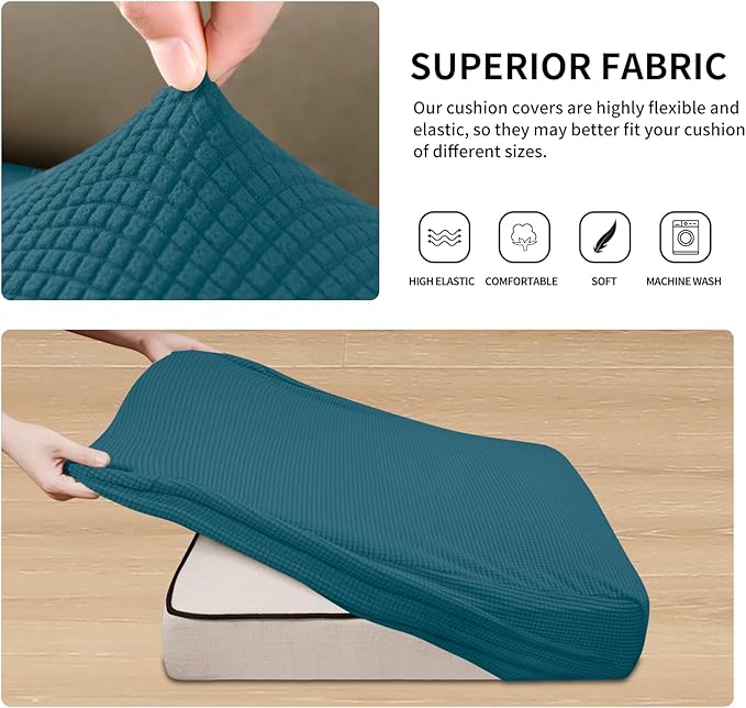 Easy-Going Stretch Individual Loveseat Couch Cushion Cover Sofa Cushion Furniture Protector Sofa slipcover Soft Flexibility with Elastic Bottom (2-Piece Loveseat Cushion Cover, Peacock Blue) - Image 5