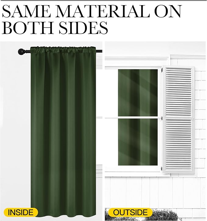 NICETOWN Dark Green Blackout Cafe Satin Curtains for Small Windows, 42" Wide by 63" Long, 2 Panels, Rod Pocket Noise Reducing Faux Silk Blackout Drapes for Dining Room - Image 6