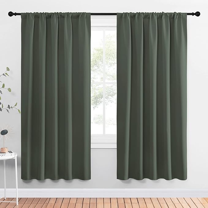 NICETOWN Bedroom Curtains Blackout Draperies - All Season Thermal Insulated Solid Rod Pocket Top Blackout Curtains/Drapes for Kid's Room (Dark Mallard, 1 Pair, 52 x 72 Inch) by NICETOWN