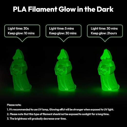 AMOLEN Silk Glow in The Dark Filament Multicolor, Glow Filament Silk Green, Blue, Purple, Orange Red 1.75mm PLA Filament, Dimensional Accuracy +/- 0.02 mm, 200g X 4 Pack - Image 3