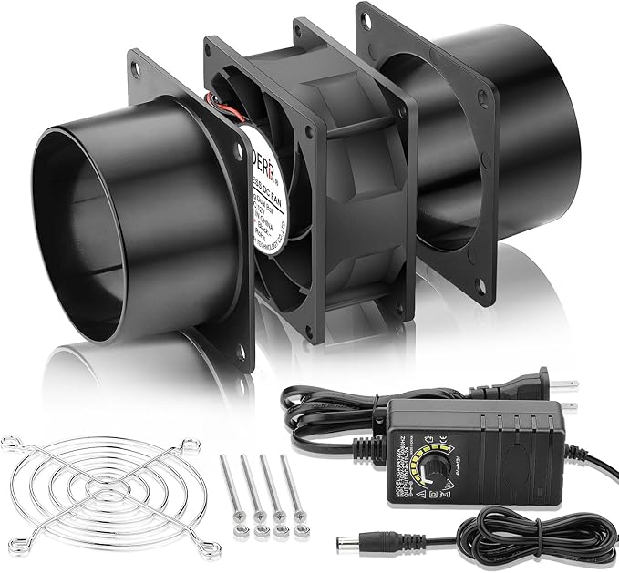 80mm x 38mm 3 Inch Air Vent Duct Booster Adjustable Speed Fan with 2 Duct Adapters for DIY Grow Tent Attic Hydroponics Ventilation Soldering Fume Extractor-D8038 - Image 6