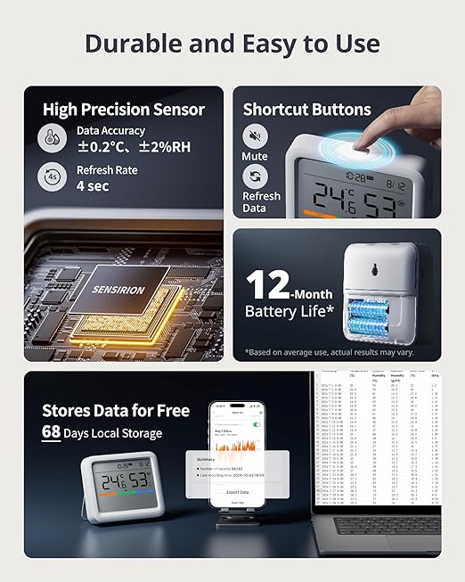 SwitchBot Meter Pro, Digital Hygrometer & Thermometer - Wireless Indoor Temperature & Humidity Monitor with Bluetooth App Control, Real-Time Alerts (1, Meter Pro) - Image 6
