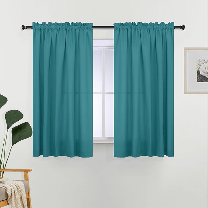 L.Z.E Non-See-Through Privacy Curtains 63 Inch Length 2 Panels Set, Teal Light Filtering Semi Sheer Curtains for Living Room Bedroom Nursery, Rod Pocket Short Window Panels (55" W x 63" L) by LZE