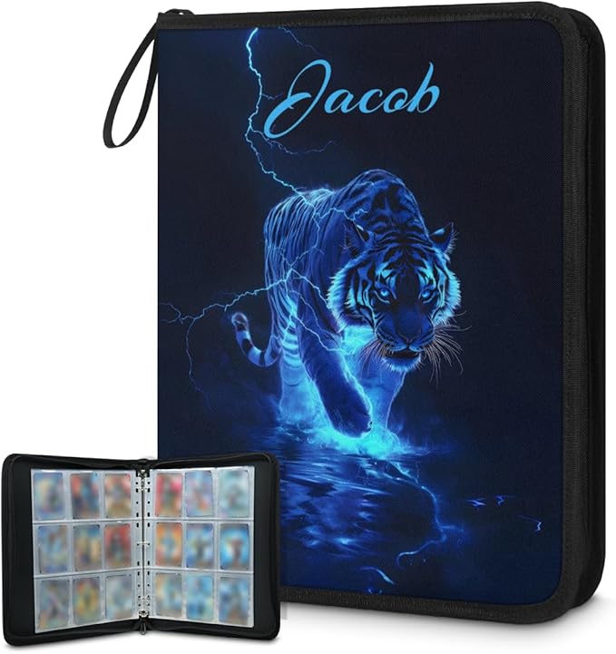 Custom Tiger Card Binder, 9-Pocket Trading Card Binder, Personalized Card Holder Fits 900 Cards with 50 Sleeves, Storage Album Case for TCG, MTG, Sports Cards by Joyousleap