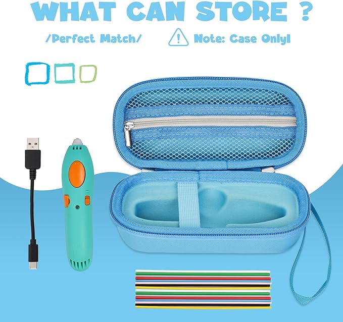 Case Compatible with 3Doodler Start+ Essentials for 3D Pen Set for Kids, Carrying Holder Fit for Printing Pens,Storage Organizer for Printing Filament Refill,Micro-USB Charger (3D-01-Blue) - Image 5