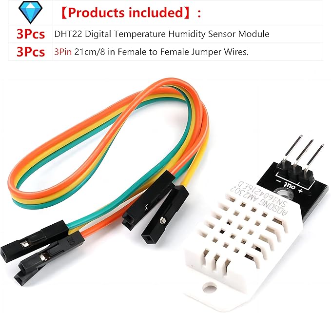 WWZMDiB 3Pcs DHT22/AM2302 Digital Temperature and Humidity Sensor Module Temperature Measure-40-80℃（±0.5℃） Humidity Measure 0%-100% RH（±2%） for Arduino DIY - Image 2