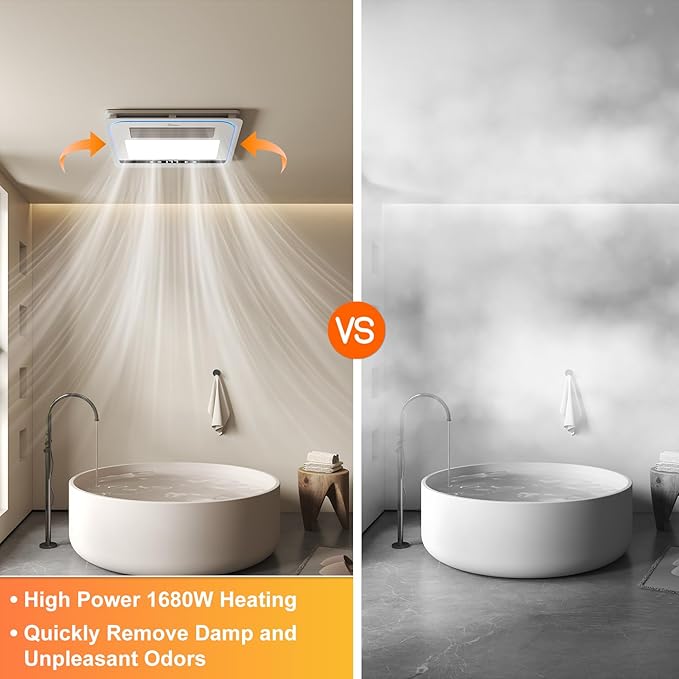 4 in 1 Bathroom Exhaust Fan with Light, 1760W Bathroom Heater Fan Light Combo, 190 CFM 1.0 Sone Exhaust with Heater, Ventilation for Home, Bath, Hotel - Image 4